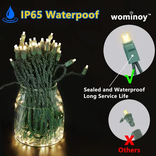 Vista 2 de Luces LED de Navidad de color blanco cálido de 25 pies, 50 unidades, grado comercial, impermeable, cable verde, luces de árbol de Navidad, IP:65, UL