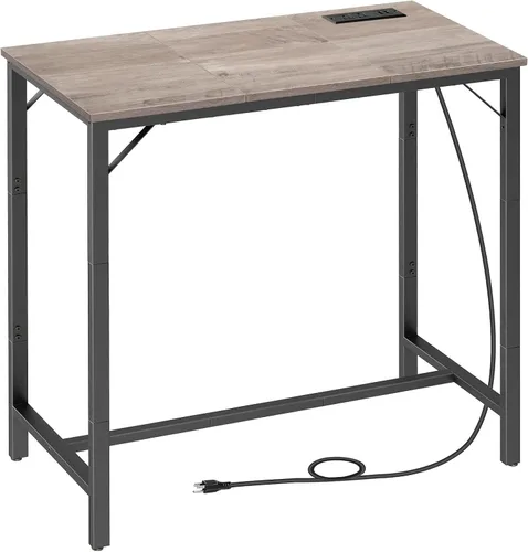 Vista 11 de HOOBRO Mesa de bar con estación de carga, mesa de pub rectangular, mesa de café alta, mesa de bar de altura de mostrador, mesa de comedor estrecha