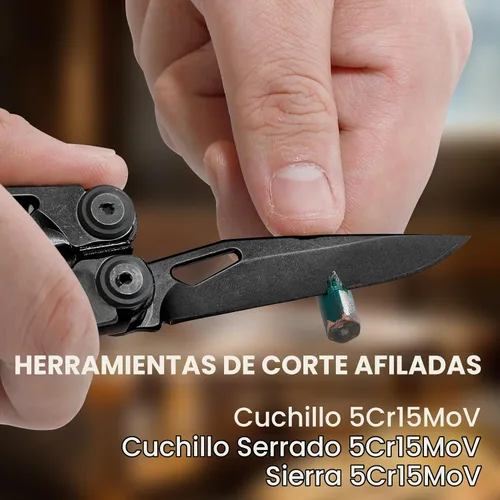 Vista 4 de Tijeras y alicates multiherramienta 21 en 1 con cortadores de tungsteno, autobloqueo