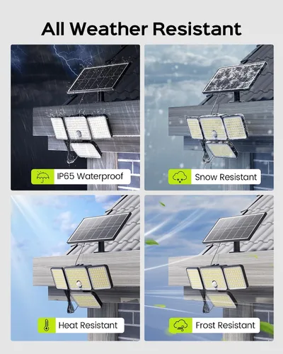 Vista 6 de JACKYLED Luces solares para exteriores, luces de seguridad de 4000 mAh con panel solar más grande y cable de 16.4 pies, luces con sensor