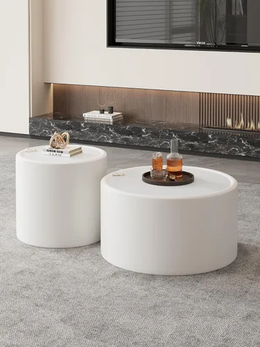 Vista 22 de ø Mesa auxiliar redonda de mármol sintético de 31.5 pulgadas con espacio de almacenamiento para sala de estar, moderna mesa de centro circular 31.5
