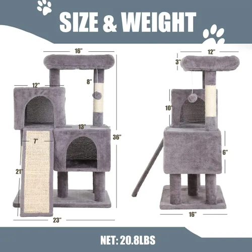 Vista 7 de Árbol para gatos de interior, torre para gatos de 36 pulgadas, condominio de varios niveles para gatos con sisal, tabla de rascar, bola colgante