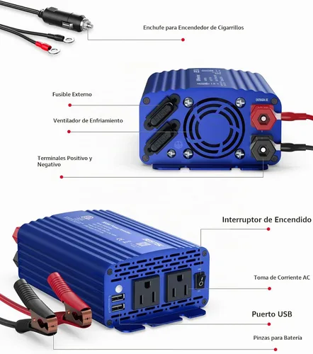 Vista 5 de Inversor de corriente DC 12 V a 110 V AC convertidor (azul)
