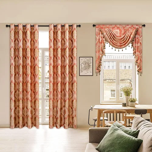 Vista 2 de ELKCA Cenefa de cascada de jacquard de estilo europeo con cuentas para sala de estar, cenefa de café de damasco para dormitorio, cocina, 39