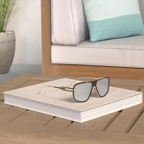 Vista 2 de Dollger Gafas de sol para hombre, de gran tamaño, clásicas, negras, gafas de sol retro con marco de aleación dorada