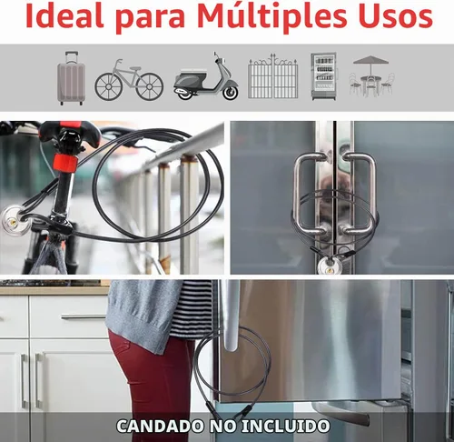 Vista 3 de DELSWIN Cable de acero de seguridad con bucles, 0.472 in (1/2 pulgada) de grosor, 4 pies, resistente cable de bloqueo de bicicleta, cables trenzados