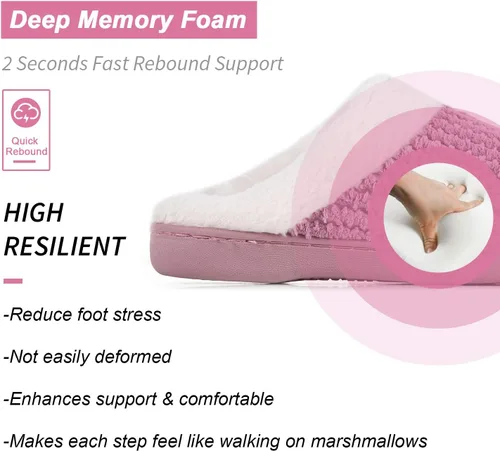 Vista 6 de WateLves Women's Slippers Comfort Memory Foam House Slippers Plush Lining Bedroom Shoes for Indoor & Outdoor Polvo de frijoles