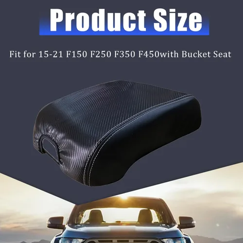 Vista 2 de Pincuttee Funda de consola central para Ford F150 F250 F350 F450 15-21, funda de cuero de fibra de carbono, cubierta protectora de caja de consola