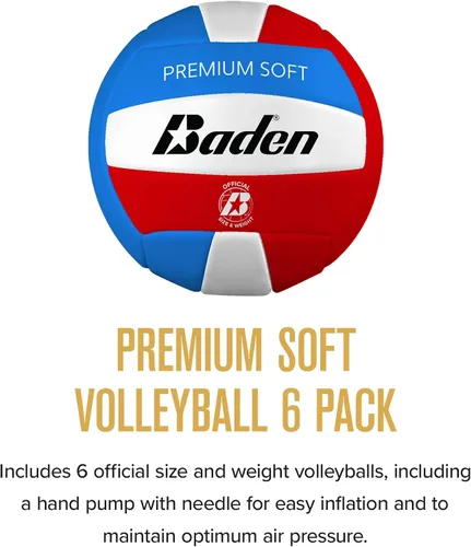 Vista 2 de Baden Pelota de voleibol de cuero sintético suave de alta calidad, tamaño y peso oficiales, paquete de 6 unidades con bomba