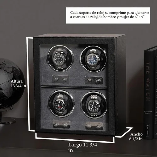 Vista 2 de ROTHWELL Bobinadora de 4 relojes para relojes automáticos con motor silencioso con múltiples velocidades y ajustes de rotación (negro/gris)