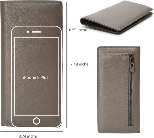 Vista 4 de Bveyzi Billeteras de cuero ultrafino con bloqueo RFID para tarjetas de crédito, billetera plegable para mujer
