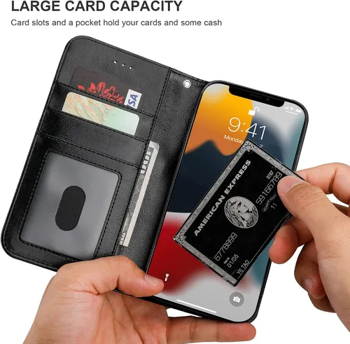 Vista 6 de Bocasal Funda tipo cartera desmontable para iPhone 13 Pro Max con bloqueo RFID, ranuras para tarjetas, soporte de cuero PU premium, soporte