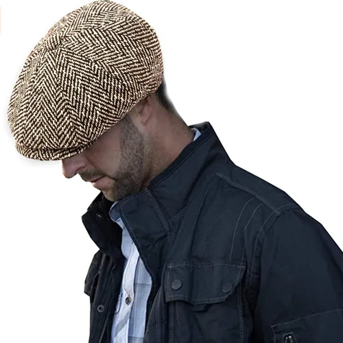 Vista 7 de EPOCH Gorra de lana para hombre, sombrero de golf Applejack de cabbie de tweed de conducción en espiga Nsb1910