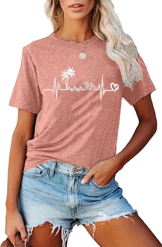 Vista 2 de Camiseta de manga corta con estampado de corazón para mujer, camiseta con estampado de corazón y estampado de corazón