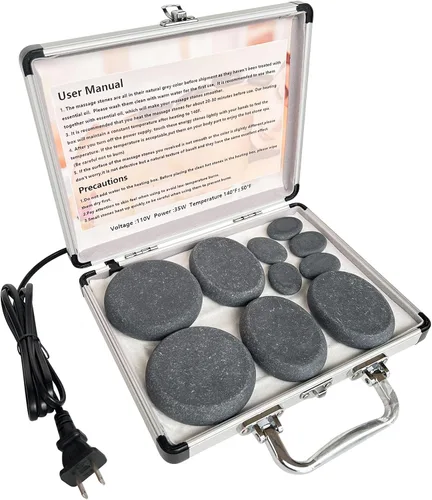 Vista 2 de Masaje de piedras calientes, juego de piedras de masaje portátil de 10 piezas con basalto y calentador, para tratamiento de calefacción
