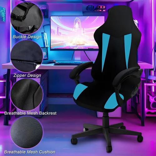 Vista 3 de Fundas para Sillas Gaming Solamente, Elásticas Suaves Gruesas de Malla Transpirable Resistentes a Rayones Funda de Asiento para Silla Gaming con 2