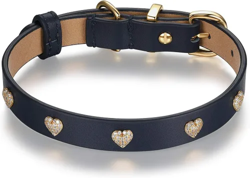 Vista 8 de SCAMPER & CO Collar de perro chapado en oro amarillo de 18 quilates con hebilla chapada en oro amarillo de 18 quilates, collar de perro con corazón