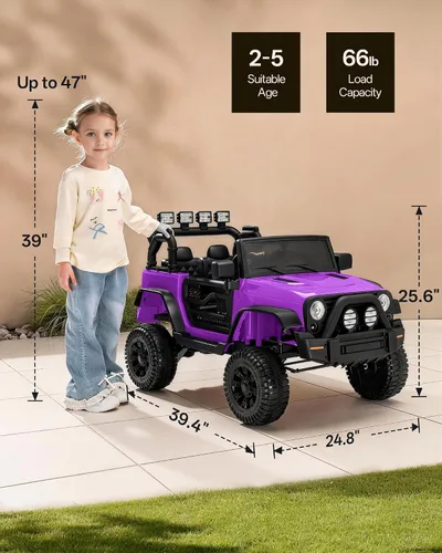 Vista 7 de Juguetes de paseo de 24 V, coche eléctrico para niños de 2 a 5 Morado