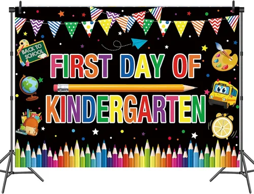 Vista 8 de Pancarta de fondo para el primer día de jardín de infantes, grafiti colorido, primer día de escuela, cartel de bienvenida de regreso a clases