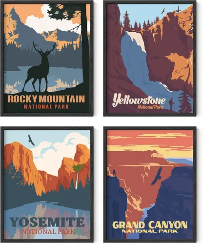 Vista 11 de HAUS AND HUES Pósteres vintage del parque nacional, juego de 6 impresiones artísticas de parques nacionales, arte de pared de naturaleza y juego
