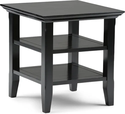 Vista 39 de SIMPLIHOME Acadian Mesa auxiliar estrecha – Mesa auxiliar rectangular de madera maciza de 14 pulgadas de ancho con 2 estantes abiertos en negro