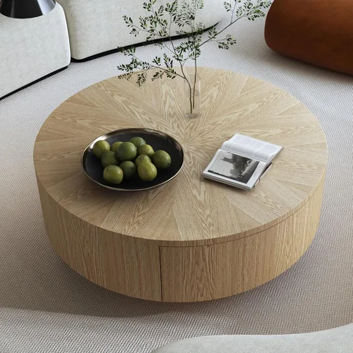 Vista 31 de Mesa de centro redonda de 31.3 pulgadas, mesa de centro moderna para sala de estar, estilo escultórico minimalista contemporáneo de granja, grano