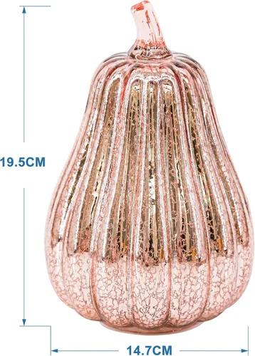 Vista 6 de Romingo Luz de calabaza de cristal de mercurio con temporizador para decoraciones de calabaza de Halloween, decoración de otoño y Acción de Gracias