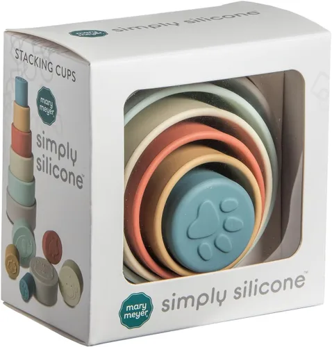 Vista 2 de Mary Meyer Vasos apilables de silicona para bebés y niños pequeños, regalos preescolares de 6 meses, 11 pulgadas, animales