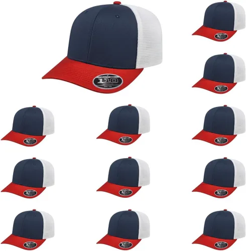 Vista 129 de Cap America i8502 Flexfit 110 Premium - Gorra de camionero de perfil medio con 6 paneles de malla trasera con protección UV y cierre ajustable