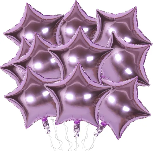 Vista 5 de Globos de papel de aluminio con forma de estrella de arena beige, marrón y blanco, 10 globos de Mylar en forma de estrellas de 18 pulgadas