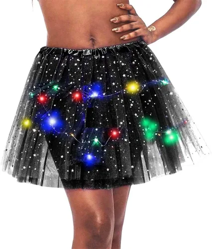 Vista 4 de REETAN Falda tutú LED iluminada, faldas en capas para Navidad, disfraz de tutú para mujeres y niñas