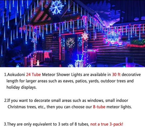Vista 4 de 24 tubos de luces de meteorito de gran tamaño + luces de Navidad en cascada