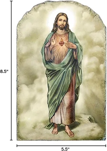 Vista 2 de Placa de azulejos con soporte con icono de corazón sagrado católico, 8 1/2 pulgadas