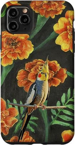 Vista 11 de iPhone 15 Cockatiel Orange Yellow Marigolds Vintage Flower Pattern Case