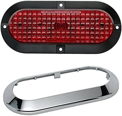 Vista 3 de Par de luces LED ovaladas cromadas de 6 pulgadas, color rojo, para parada, remolque, camión, RV, fabricadas en Estados Unidos (dos luces)