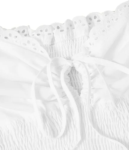Vista 2 de SheIn - Blusa sin mangas de tirantes con volantes sin mangas de verano cuello con moño para mujer