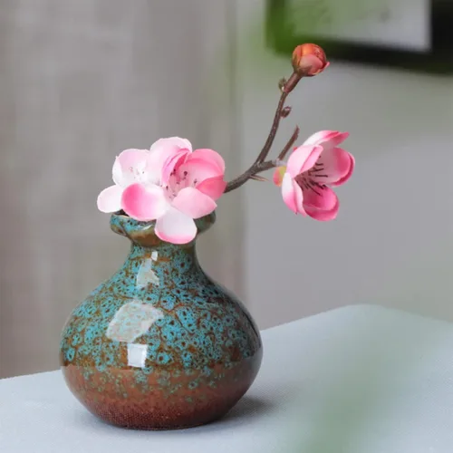 Vista 5 de Florero de cerámica, jarrones de flores esmaltadas, modernos jarrones decorativos de flores secas, jarrón elegante floral para repisa, centros