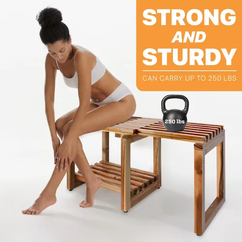 Vista 7 de Taburete de Ducha Ajustable de 29 Pulgadas, Silla Banco Impermeable con Estante de Almacenamiento para Afeitarse las Piernas, Spa, Asiento de Baño