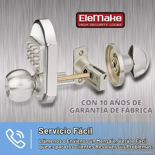 Vista 6 de Cerradura de puerta de entrada sin llave, cerrojo de acero inoxidable 304, combinación digital mecánica, doble seguridad (código de paso o llaves)