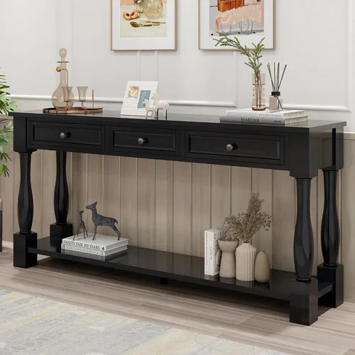 Vista 30 de Quarte Elegante mesa consola con tres cajones de almacenamiento, mesa de sofá extra larga para entrada, pasillo, sala de estar, vestíbulo, pasillo