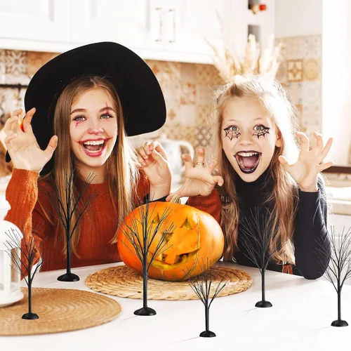 Vista 7 de Yunlly Accesorios de pueblo de Halloween, mini adorno de árbol de otoño, exhibición de árbol artificial, rama pequeña desnuda de invierno, rama