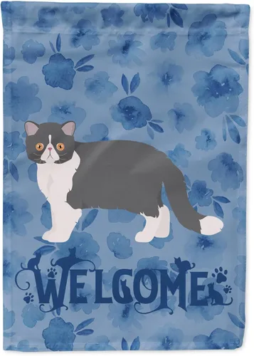 Vista 349 de Caroline's Treasures CK4813CHF - Bandera de bienvenida con gato abisinio azul, manga grande, para porche, para colgar en la pared, poliéster