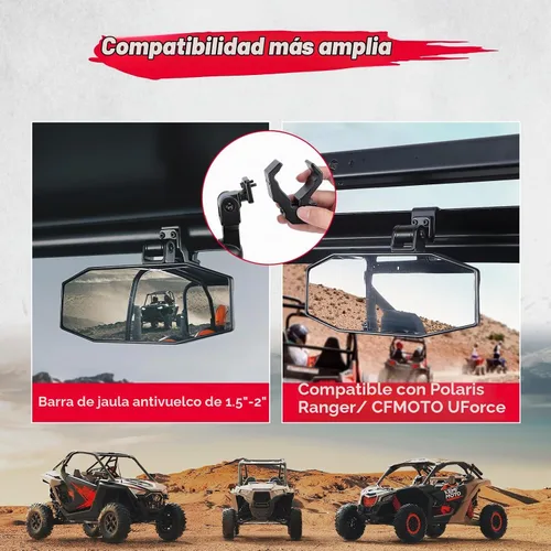 Vista 5 de KEMIMOTO Espejo Central UTV, Abrazadera de Aluminio Ajustable Espejo Retrovisor UTV se Ajusta a Jaula Antivuelco de 1.5"-2" y Compatible con Polaris