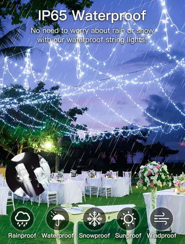 Vista 7 de Cadena de 200 luces LED de 98 pies, impermeables con 8 modos con memoria, fuente de alimentación certificada por UL de 30 V para el hogar, jardín