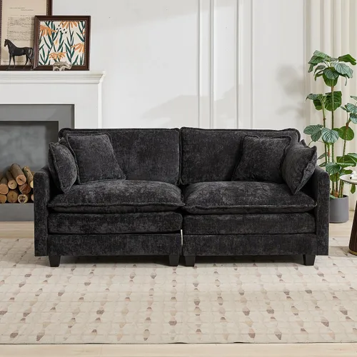 Vista 19 de Sofá seccional modular verde de 111.5", sofás seccionales grandes de 3 plazas para sala de estar, sofá nube oversized de tela chenille con otomana