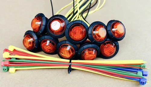 Vista 2 de Paquete de 10 luces LED de 3/4 pulgadas, color ámbar, con 3 LED, para remolque, camiones, autobuses, vehículos marinos, vehículos recreativos