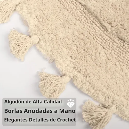 Vista 6 de KOEXM - Alfombra de baño de medio círculo con borlas, 100% algodón Alfombras de baño tejidas a mano, antideslizantes, absorbentes, lavables a
