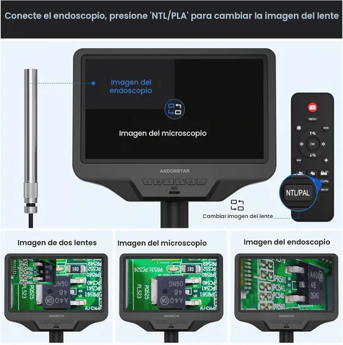Vista 6 de Andonstar AD409 Pro 10.1" microscopio digital HDMI con endoscopio