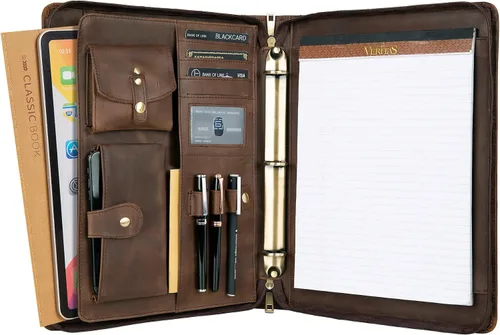 Vista 9 de DUKE&COW Cartera de cuero con carpeta de 3 anillos, folio ejecutivo personalizado, carpeta de cuero grabada, regalo personalizado para hombres
