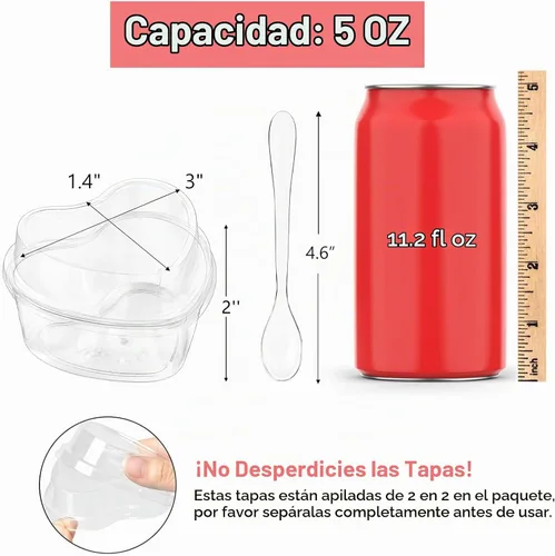 Vista 2 de Mini tazas de postre en forma de corazón de 5 onzas con tapas